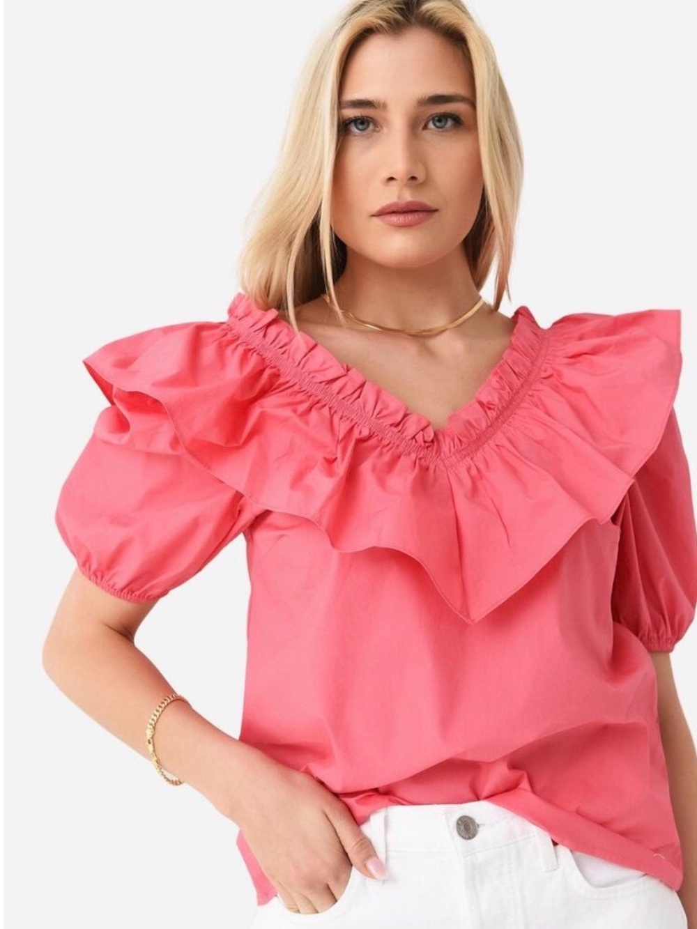 Tuckernuck English Factory Punchy Pink Ruffle Collar Mae Blouse NWT XS